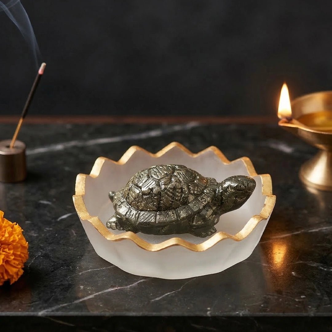 Pyrite Tortoise With Selenite Plate - Aditya Kundali