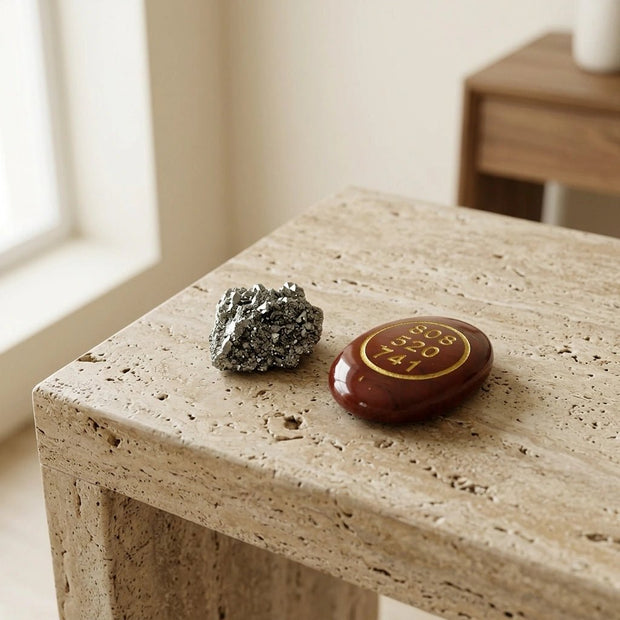 Red Jasper Zibu Coin & Pyrite Stone - Aditya Kundali