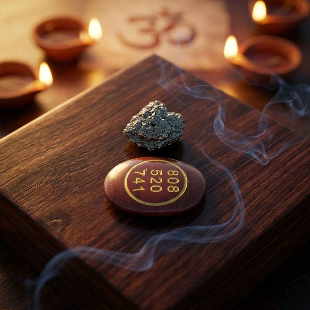 Red Jasper Zibu Coin & Pyrite Stone - Aditya Kundali