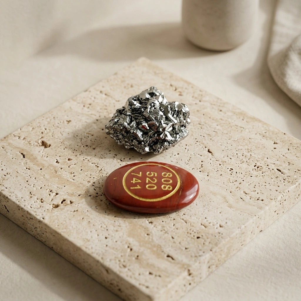 Red Jasper Zibu Coin & Pyrite Stone - Aditya Kundali