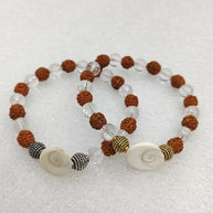 Rudraksha & Crystal Quartz Bracelet with Gomti Chakra - Aditya Kundali