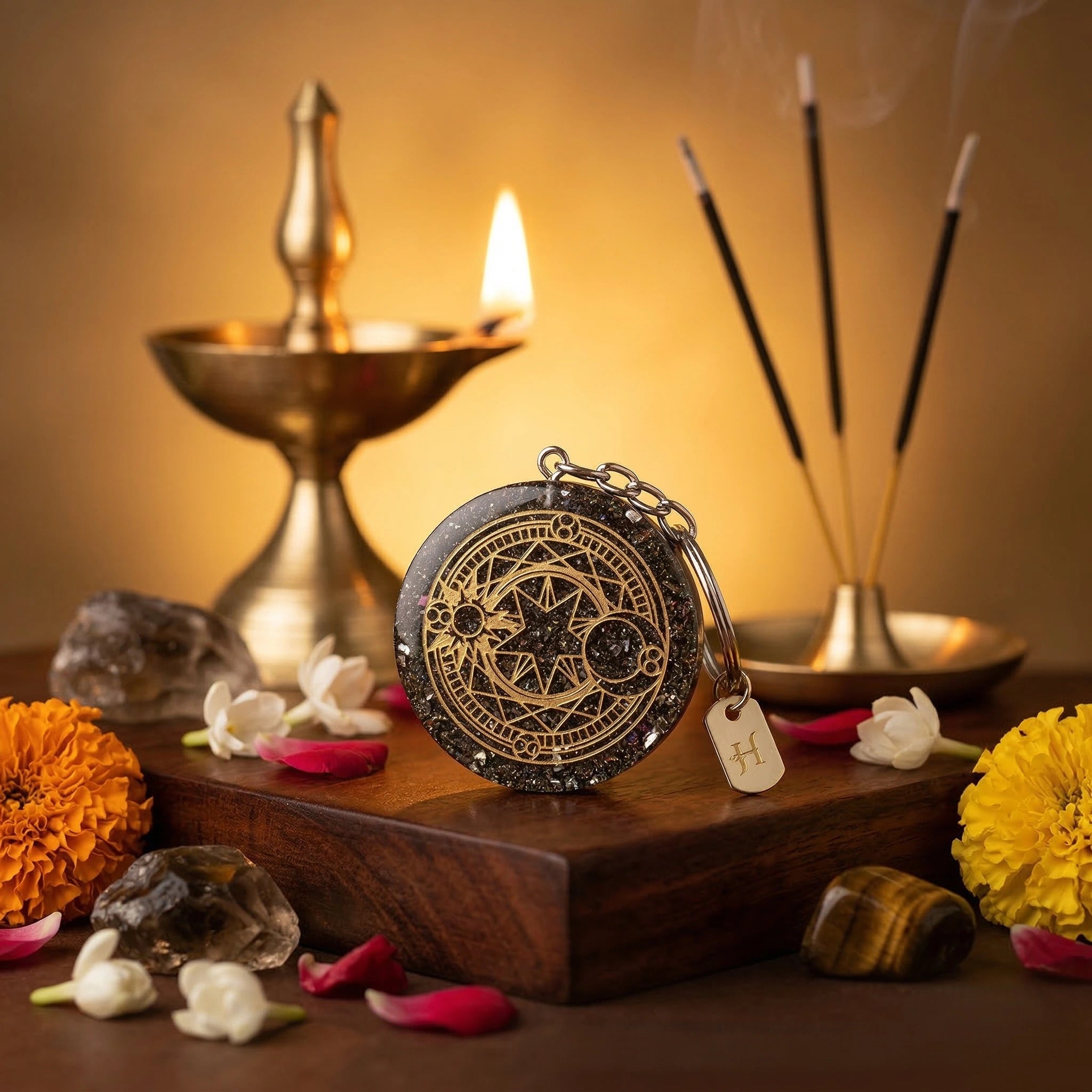 Sakura Magic Circle Pyrite Keychain - Aditya Kundali