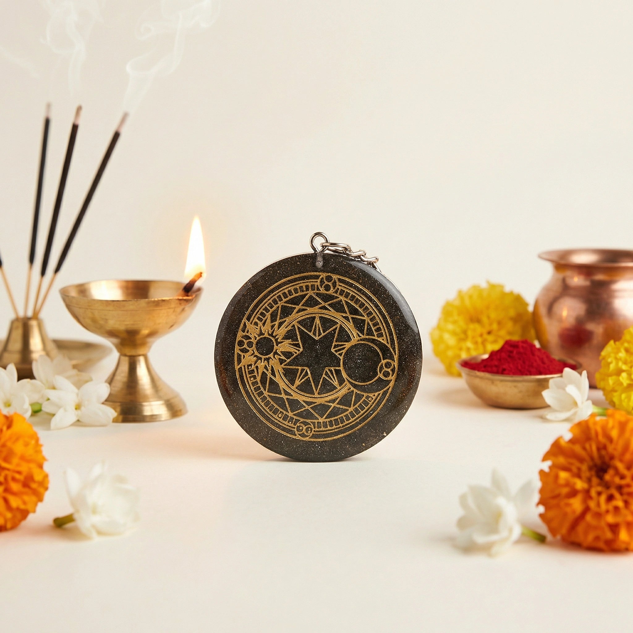 Sakura Magic Circle Pyrite Keychain - Aditya Kundali