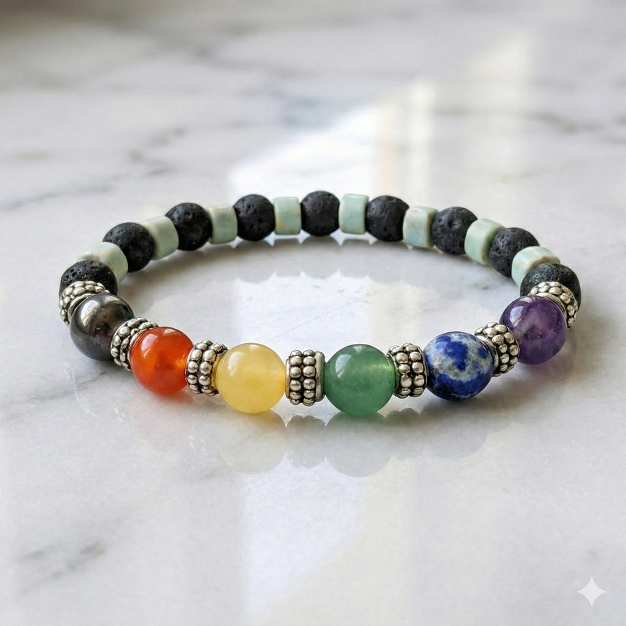Seven Chakra With Lava Bracelet - Aditya Kundali