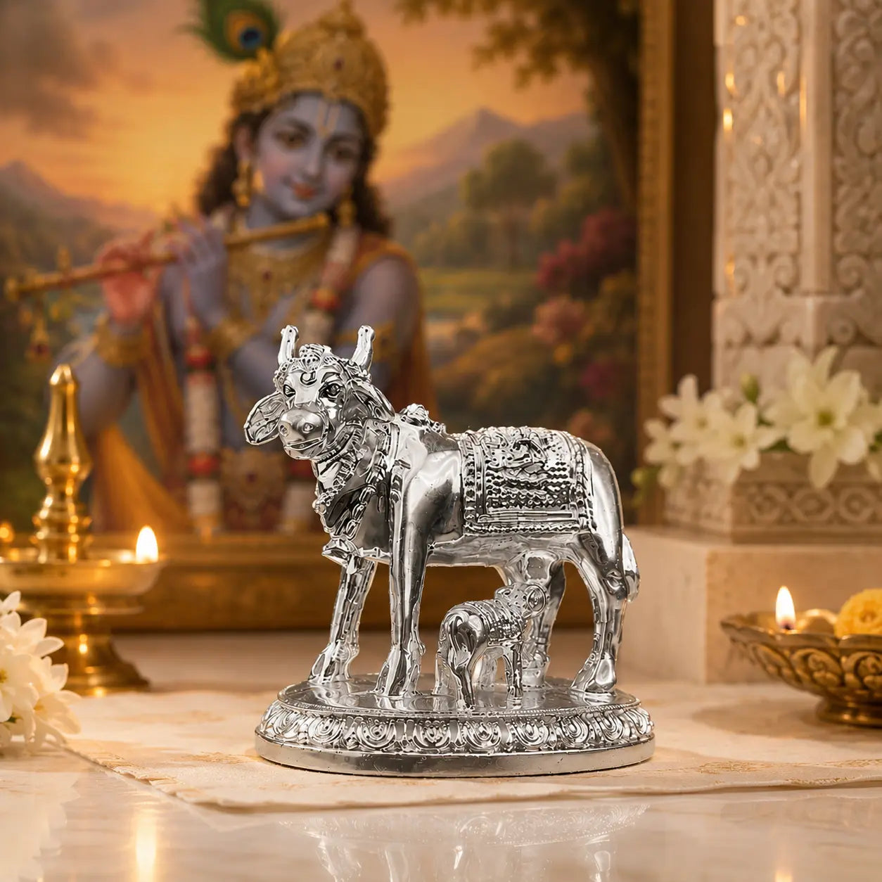 Silver Cow Calf Statue